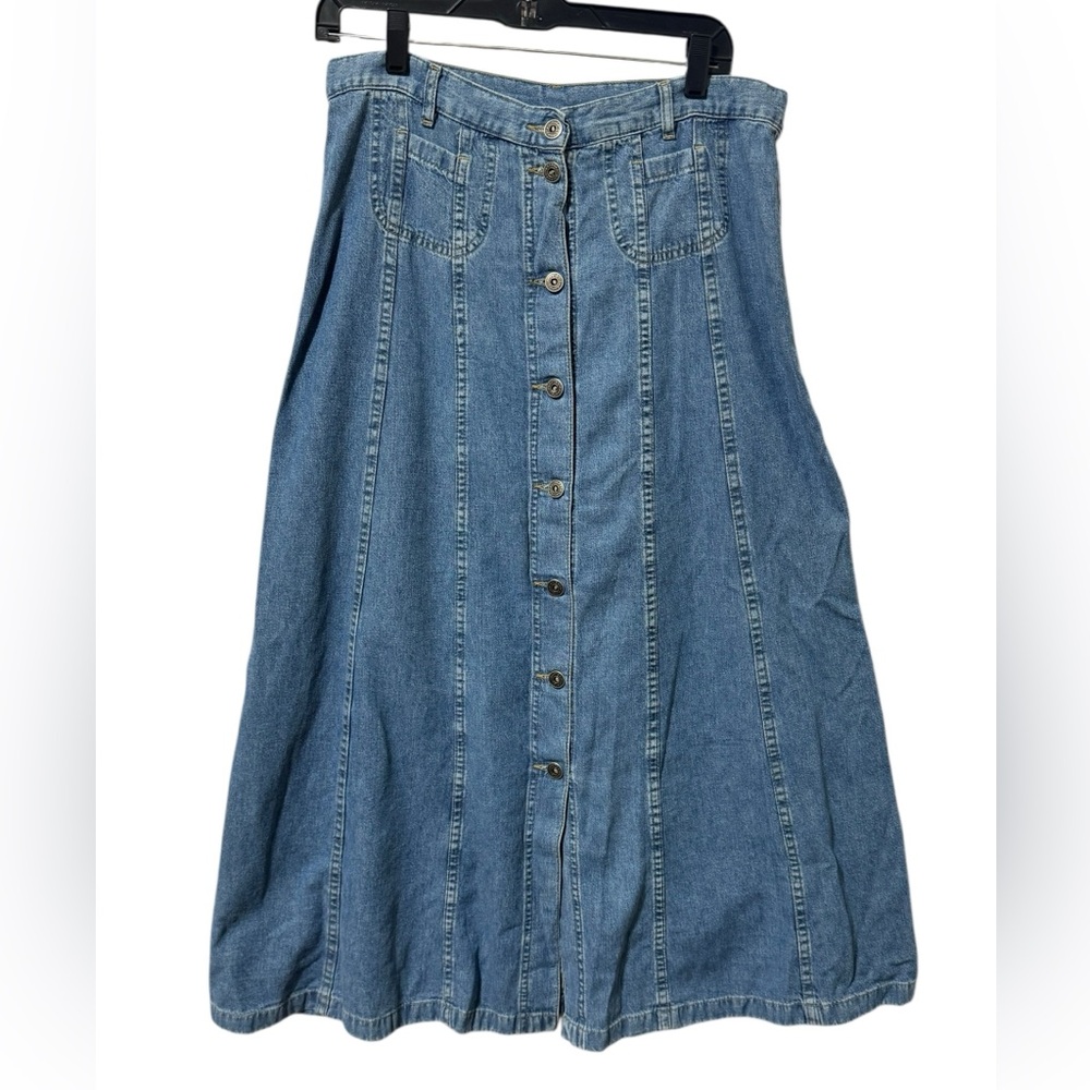 Liz Wear Blue Denim Maxi Skirt with Front Buttons
